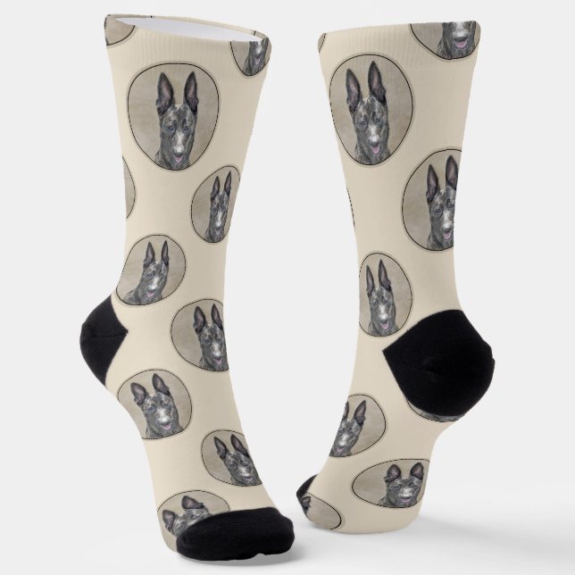 Dutch Shepherd Painting Cute Original Pet Dog Art Socks (Angled)