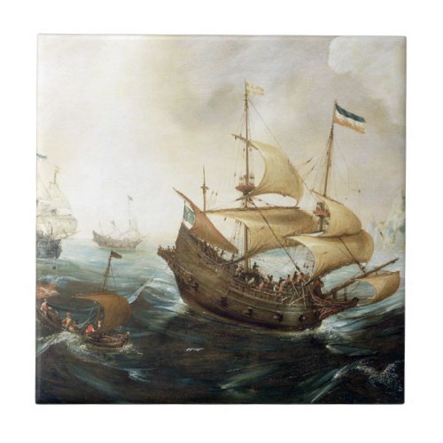 Dutch Ships 1600s Ceramic Tile