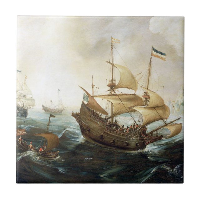 Dutch Ships 1600's Ceramic Tile (Front)