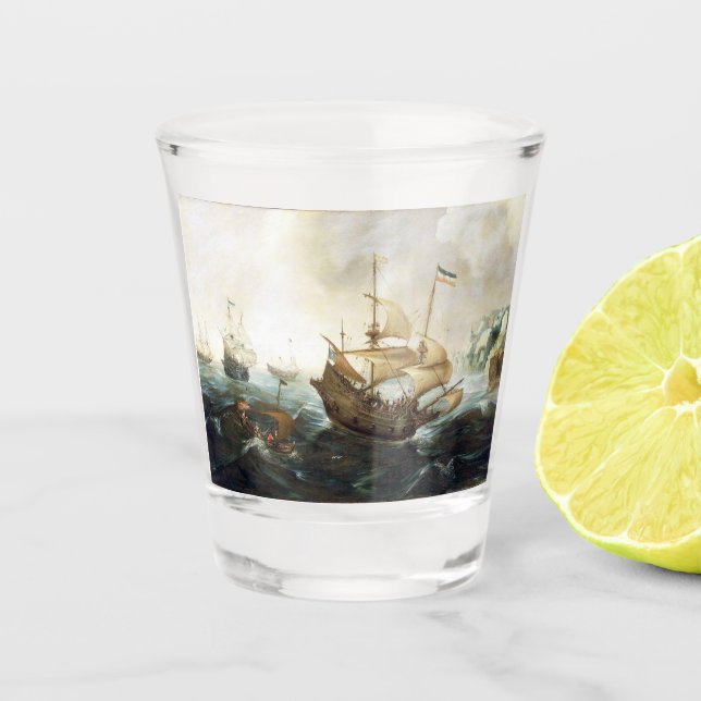 Dutch Ships 1600's Shot Glass (Front)