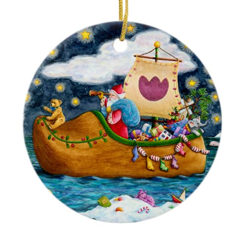DUTCH SHOE SANTA SHIP, ICEBERGS, WHALE, TEDDY BEAR CERAMIC ORNAMENT
