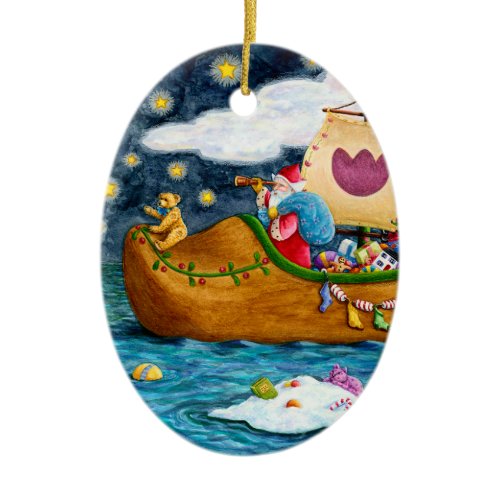 DUTCH SHOE SANTA SHIP, ICEBERGS, WHALE, TEDDY BEAR CERAMIC ORNAMENT