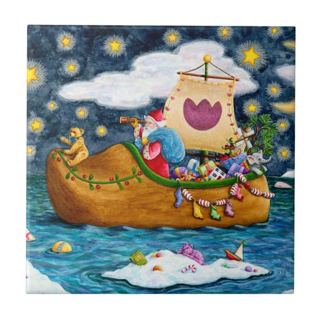 DUTCH SHOE SANTA SHIP, ICEBERGS, WHALE, TEDDY BEAR CERAMIC TILE (Front)