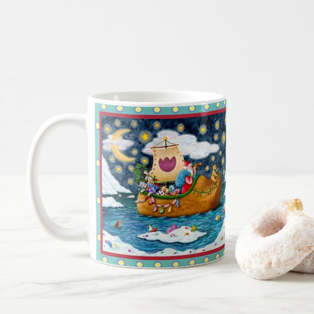 DUTCH SHOE SANTA SHIP, ICEBERGS, WHALE, TEDDY BEAR COFFEE MUG (With Donut)