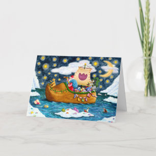 DUTCH SHOE SANTA SHIP, ICEBERGS, WHALE, TEDDY BEAR HOLIDAY CARD