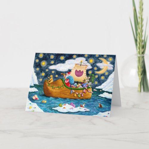 DUTCH SHOE SANTA SHIP, ICEBERGS, WHALE, TEDDY BEAR HOLIDAY CARD