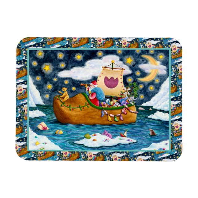 DUTCH SHOE SANTA SHIP, ICEBERGS, WHALE, TEDDY BEAR MAGNET (Horizontal)