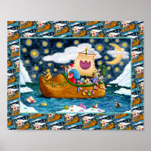 DUTCH SHOE SANTA SHIP, ICEBERGS, WHALE, TEDDY BEAR POSTER