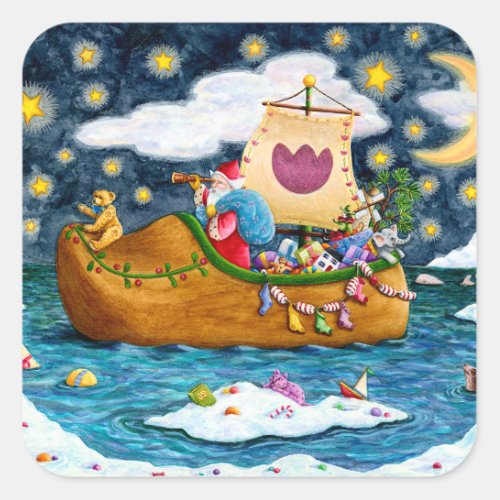 DUTCH SHOE SANTA SHIP ICEBERGS WHALE TEDDY BEAR SQUARE STICKER