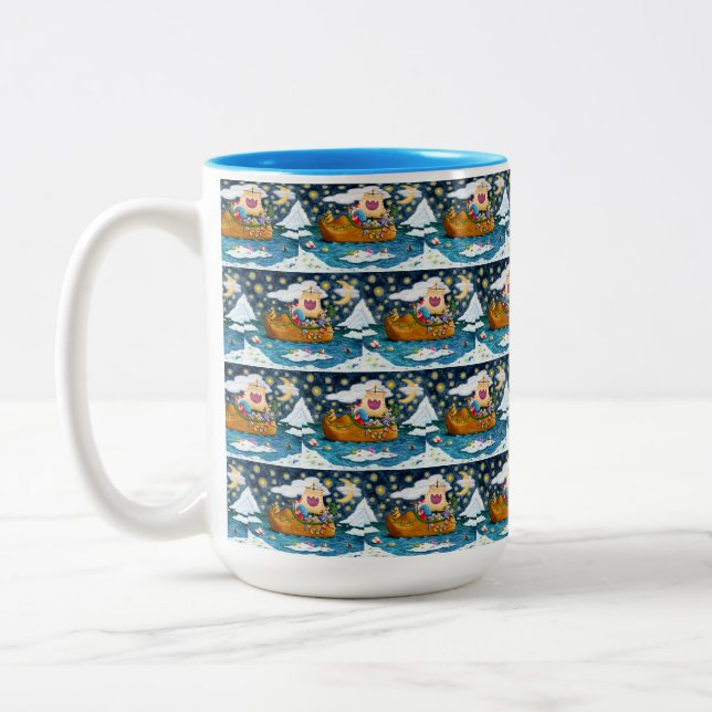 DUTCH SHOE SANTA SHIP, ICEBERGS, WHALE, TEDDY BEAR Two-Tone COFFEE MUG (Left)