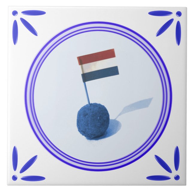 Dutch Snack Bitterbal Delft-Blue-Delftware-Look Tile (Front)
