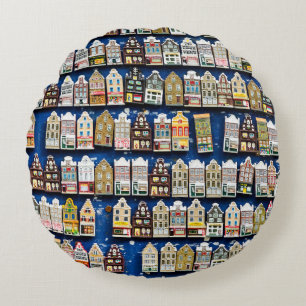 Dutch souvenirs, Amsterdam street scene. Round Pillow