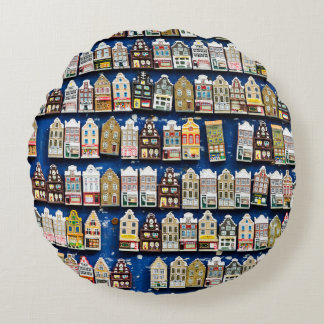 Dutch souvenirs, Amsterdam street scene. Round Pillow