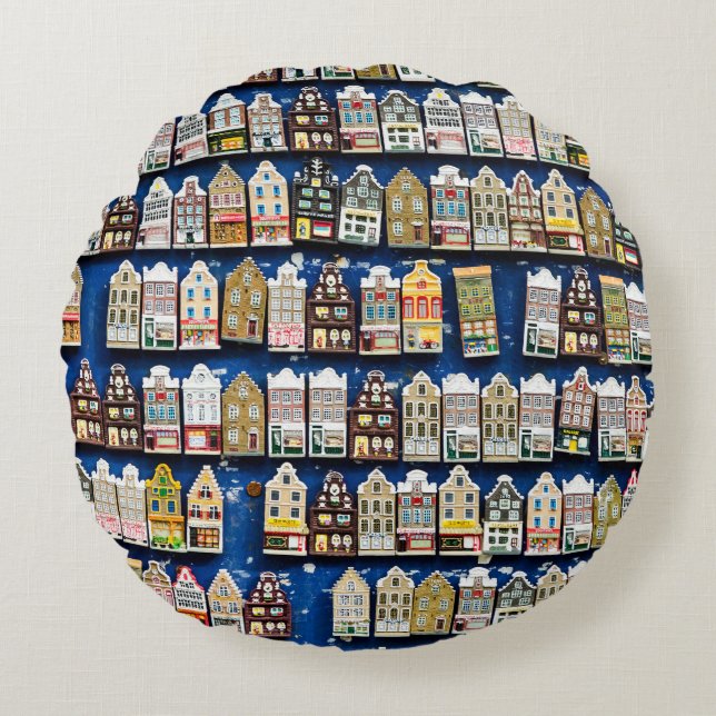 Dutch souvenirs, Amsterdam street scene. Round Pillow (Front)