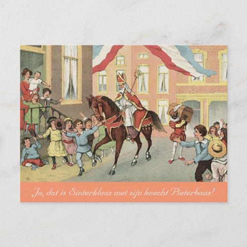 Dutch St Nick Sinterklaas and Zwarte Piet Vintage Postcard