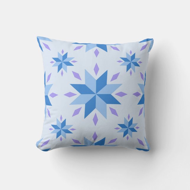 Dutch Star Snowflake Blue Geometric pattern Throw Pillow (Front)