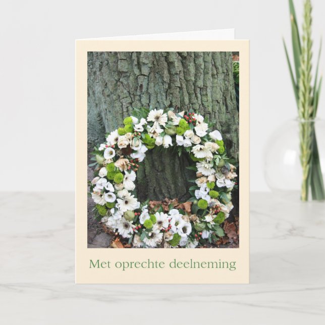 Dutch Sympathy White flower wreath near tree Card (Front)