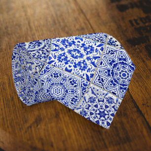 Dutch Tiles - 3D Effect Blue and White Vintage Neck Tie