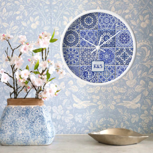 Dutch Tiles in Blue & White Vintage Pottery custom Clock