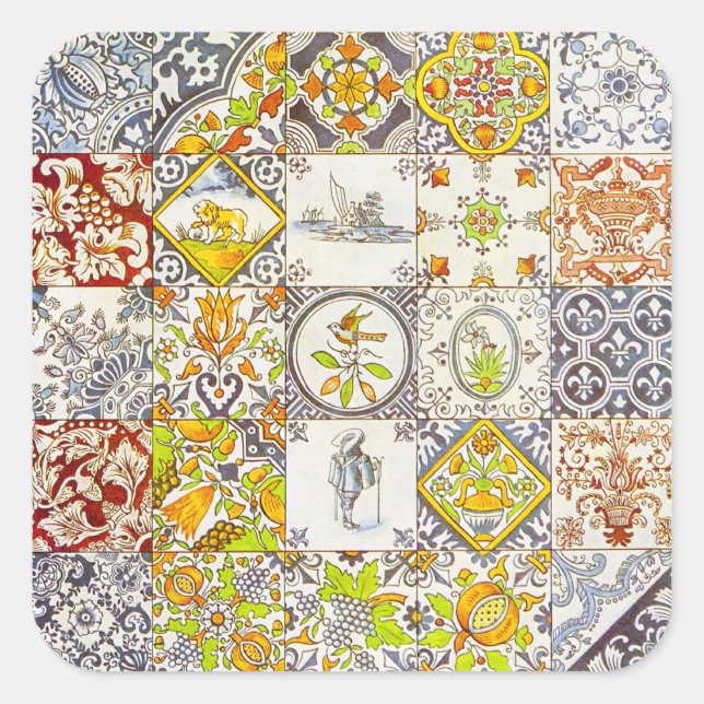 Dutch Tiles Square Sticker (Front)