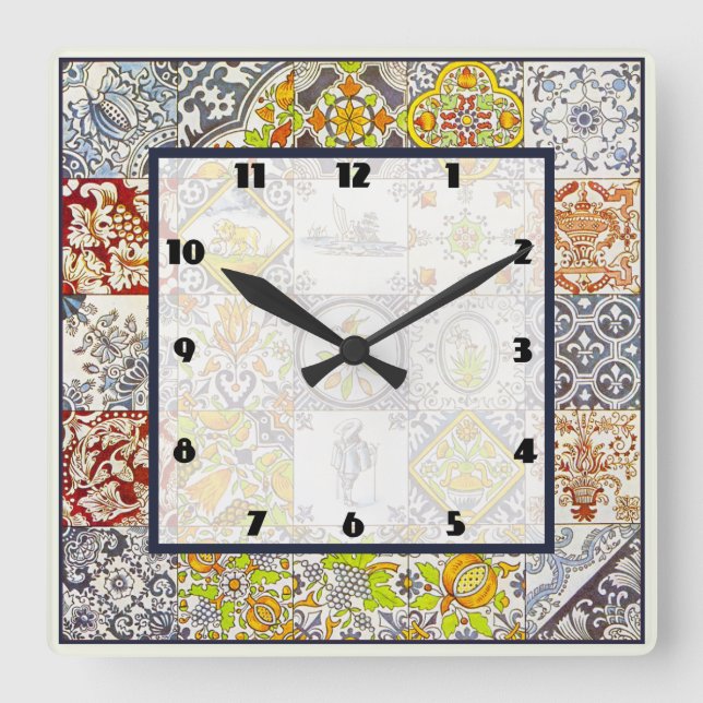 Dutch Tiles Square Wall Clock (Front)