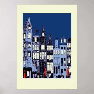 Dutch Town At Night Poster