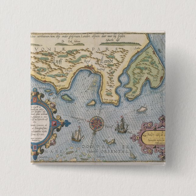 Dutch Trade map of the Baltic Sea Pinback Button (Front)