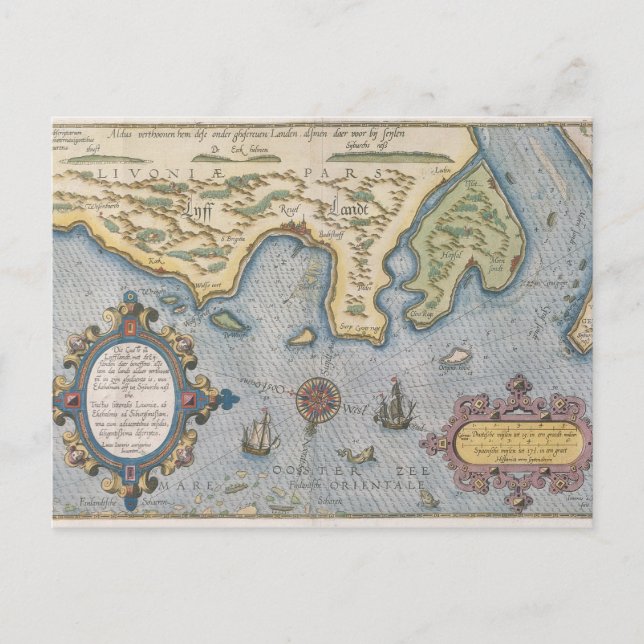 Dutch Trade map of the Baltic Sea Postcard (Front)