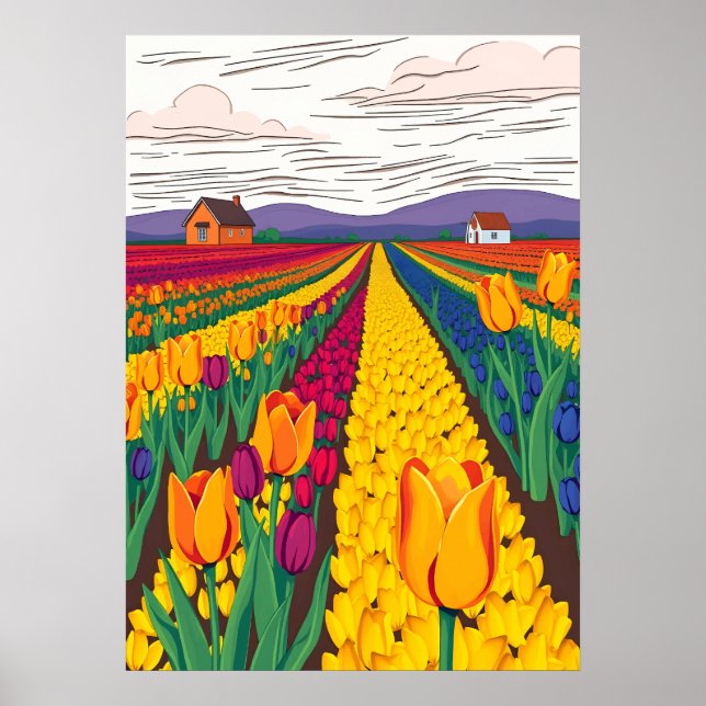 Dutch Tulip Fields in Bloom Poster (Front)