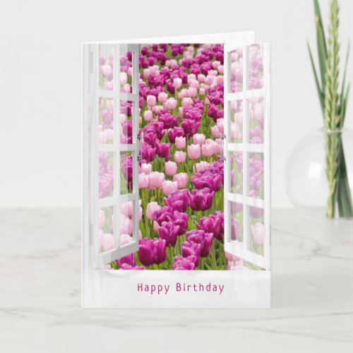 Dutch tulip garden in window for Birthday Card