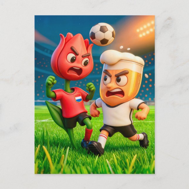 Dutch tulip versus German beer glass soccer duel Postcard (Front)
