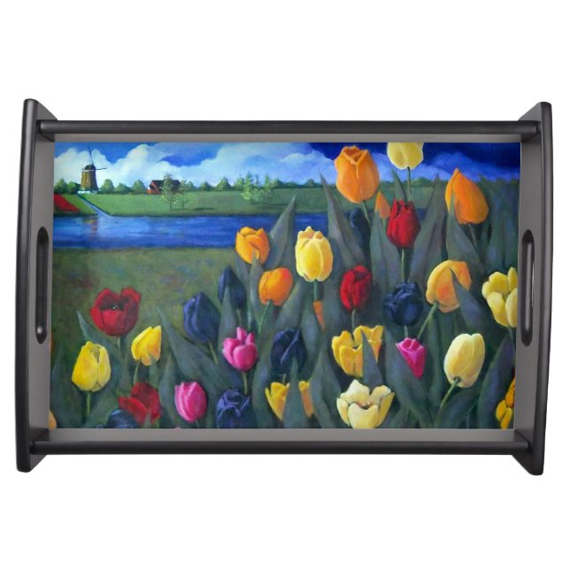 Dutch Tulips and Landscape: Original Painting Serving Tray (Front)
