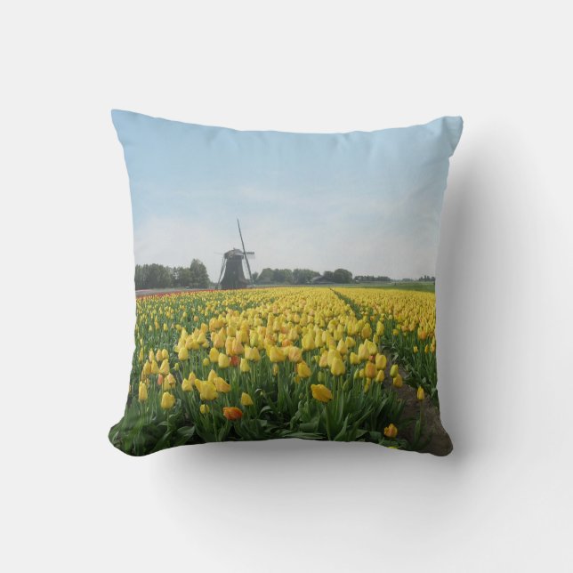 Dutch Tulips and Windmill Holland Throw Pillow (Front)