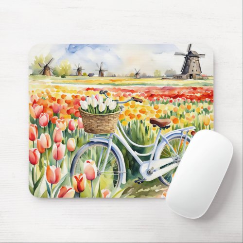 Dutch Tulips In Bike Basket Mouse Pad