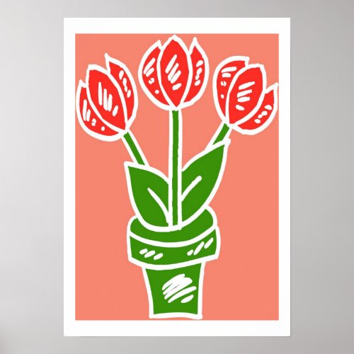 Dutch Tulips red Green Poster