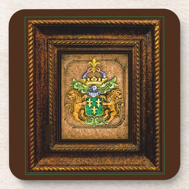 Dutch van Westervelt Family Coat of Arms framed Beverage Coaster (Front)