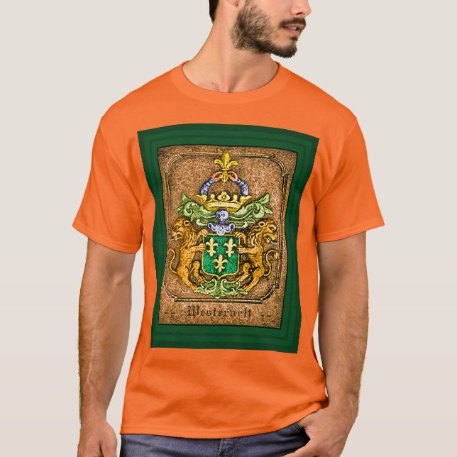 Dutch Van Westervelt Family Coat of Arms T-Shirt (Front)