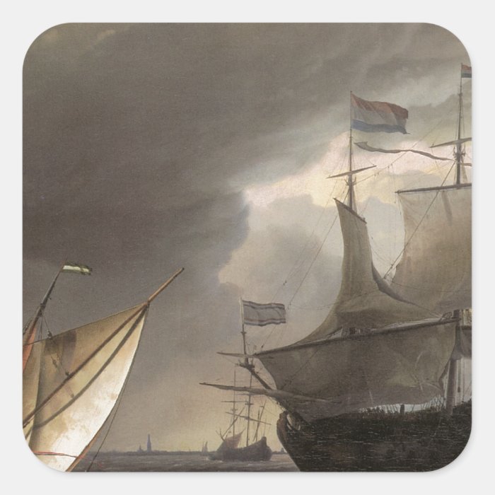 Dutch Vessels on a Story Sea 1690 Square Sticker