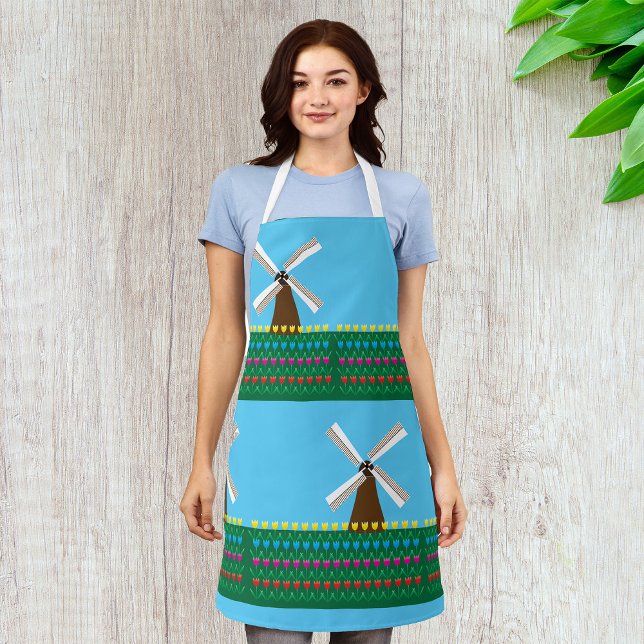 Dutch Windmill and Colorful Tulip Field Apron (Creator Uploaded)