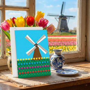 Dutch Windmill and Colorful Tulip Field Invitation