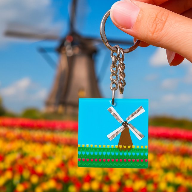 Dutch Windmill and Colorful Tulip Field Keychain (Creator Uploaded)
