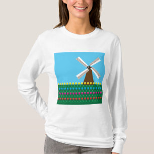 Dutch Windmill and Colorful Tulip Field T-Shirt