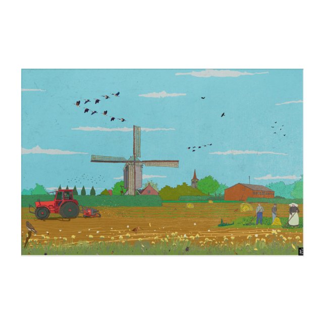 Dutch Windmill Countryside Landscape Netherland Acrylic Print (Front)