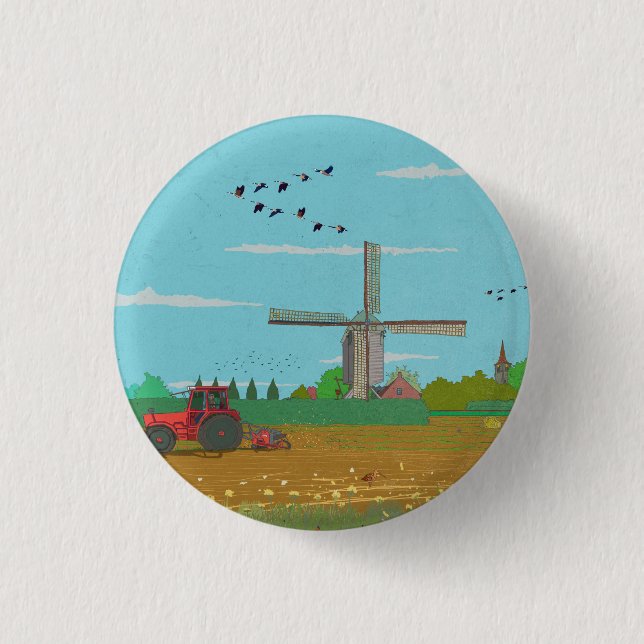 Dutch Windmill Countryside Landscape Netherland Button (Front)