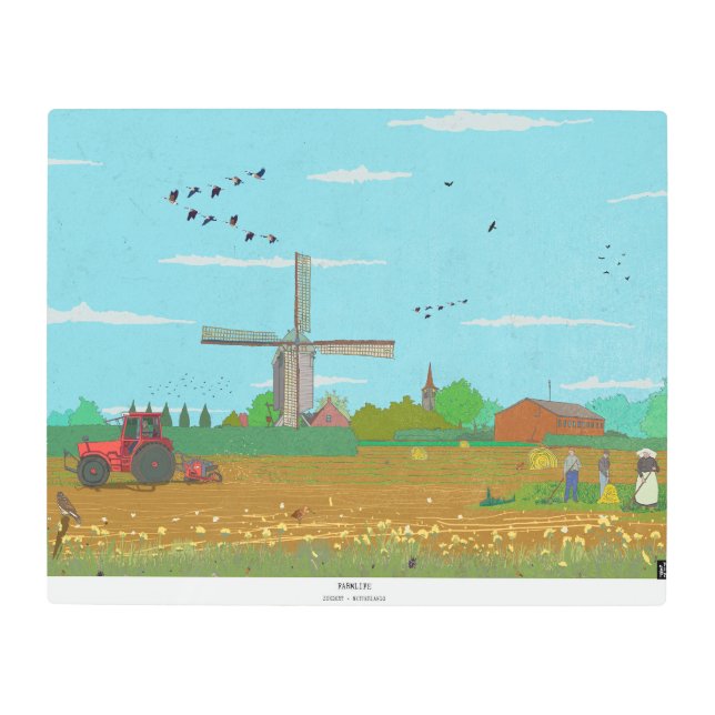 Dutch Windmill Countryside Landscape Netherland Metal Print (Front)