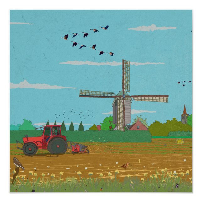 Dutch Windmill Countryside Landscape Netherland Poster (Front)