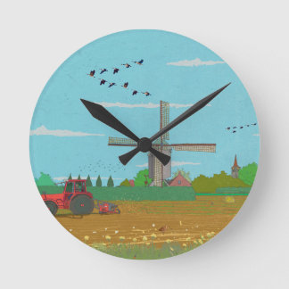 Dutch Windmill Countryside Landscape Netherland Round Clock