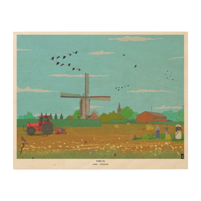 Dutch Windmill Countryside Landscape Netherland Wood Wall Art (Front)
