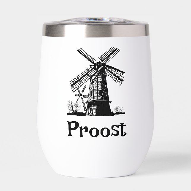 Dutch Windmill Design Thermal Wine Tumbler (Front)
