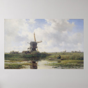 Dutch windmill near Gein river , Willem Roelofs Poster